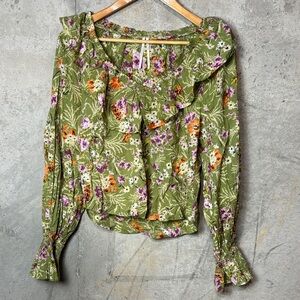 Anthropologie Ruffled V-Neck Peasant Top